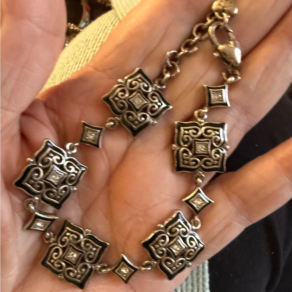 Brighton Silver Tone Ornate Square Link Bracelet - Elegant Women's Jewelry